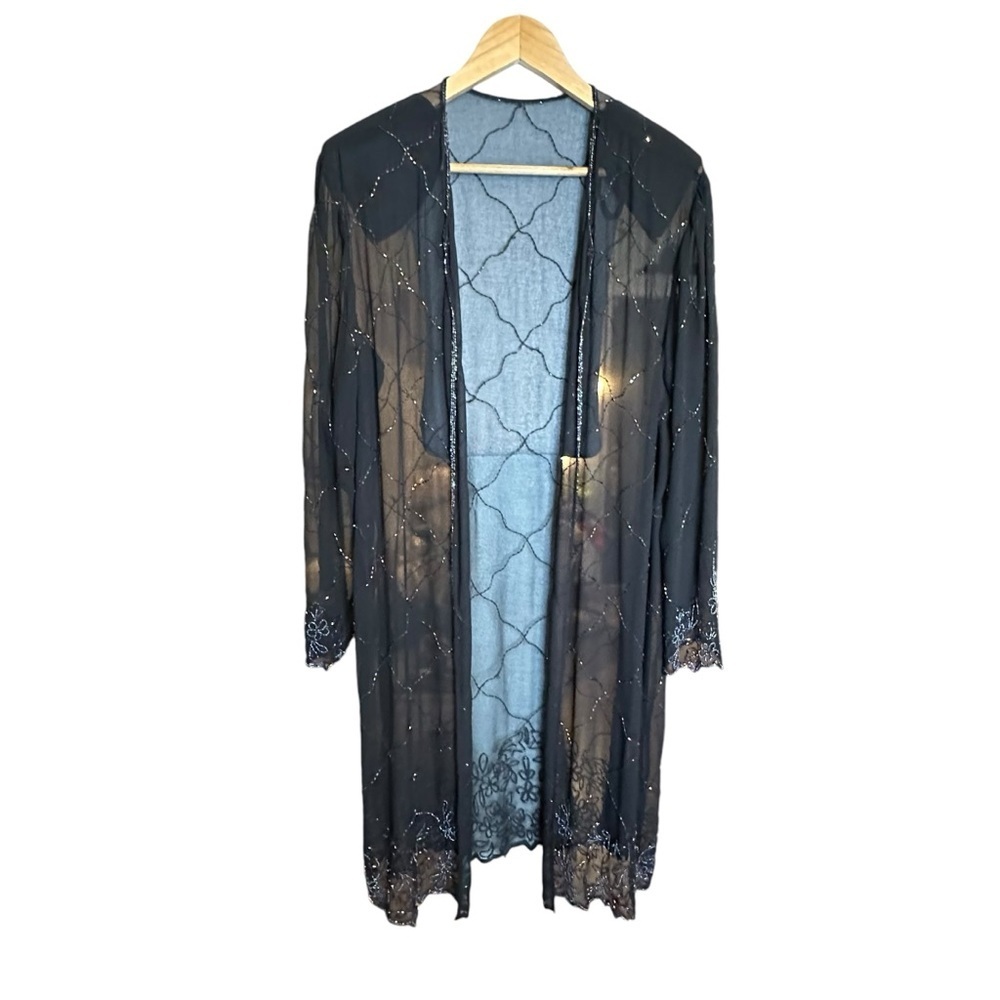 Bohemian, Black, Sheer & Beaded, Long Sleeve Cover Up - Picture 12 of 16